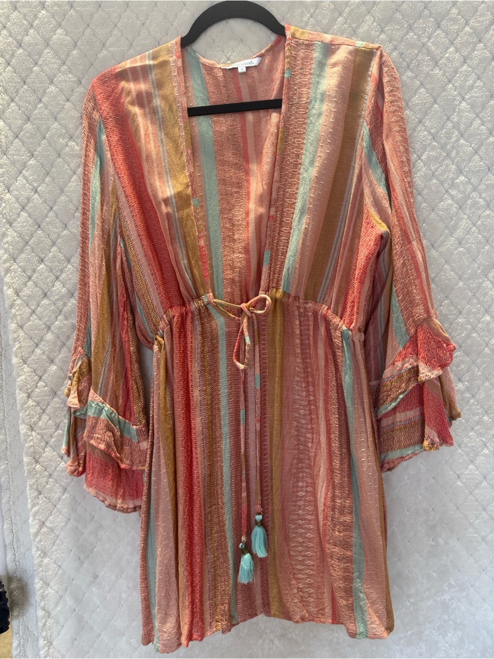 blue island Striped Coral, Mint & Gold Swim Coverup